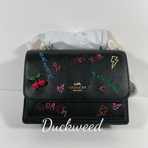 NWT Coach C8283 Klare Crossbody Pebble Leather W Diary Embroidery Black Multi